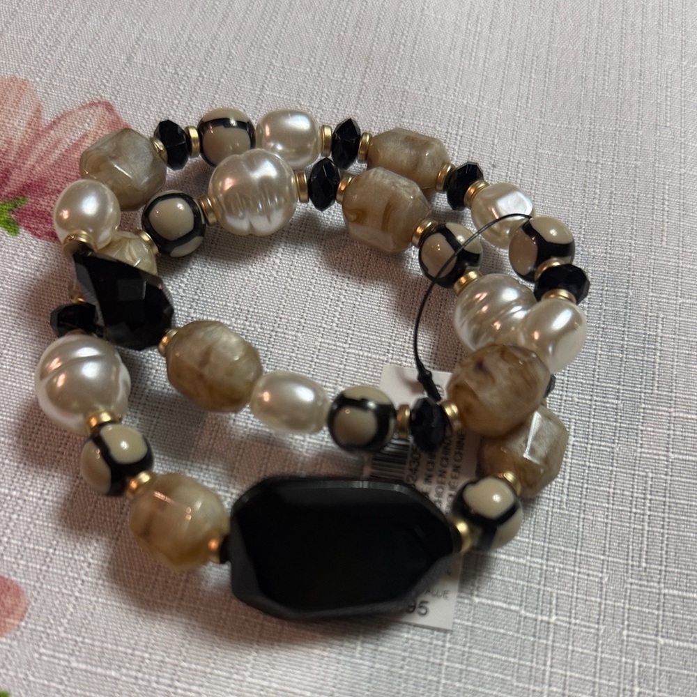 Chico’s Black, Pearl, and Tan Beaded Bracelets…2 Bracelet Set! 29.95 retail